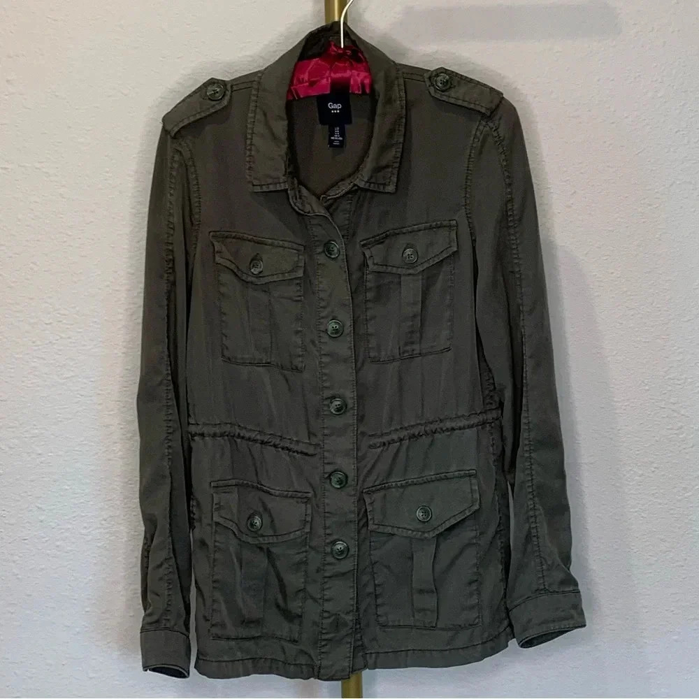 Gap Women's Military Army Green Lightweight Drawstring Waist Utility Jacket s SP - Picture 2 of 7
